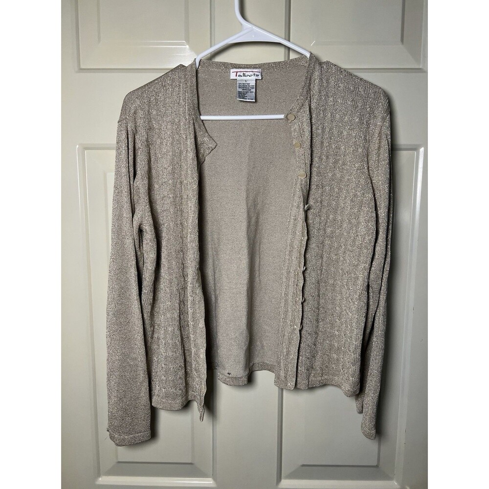 Preowned Women’s Talbots Cardigan, Cream With Gold Thread, Size Large
